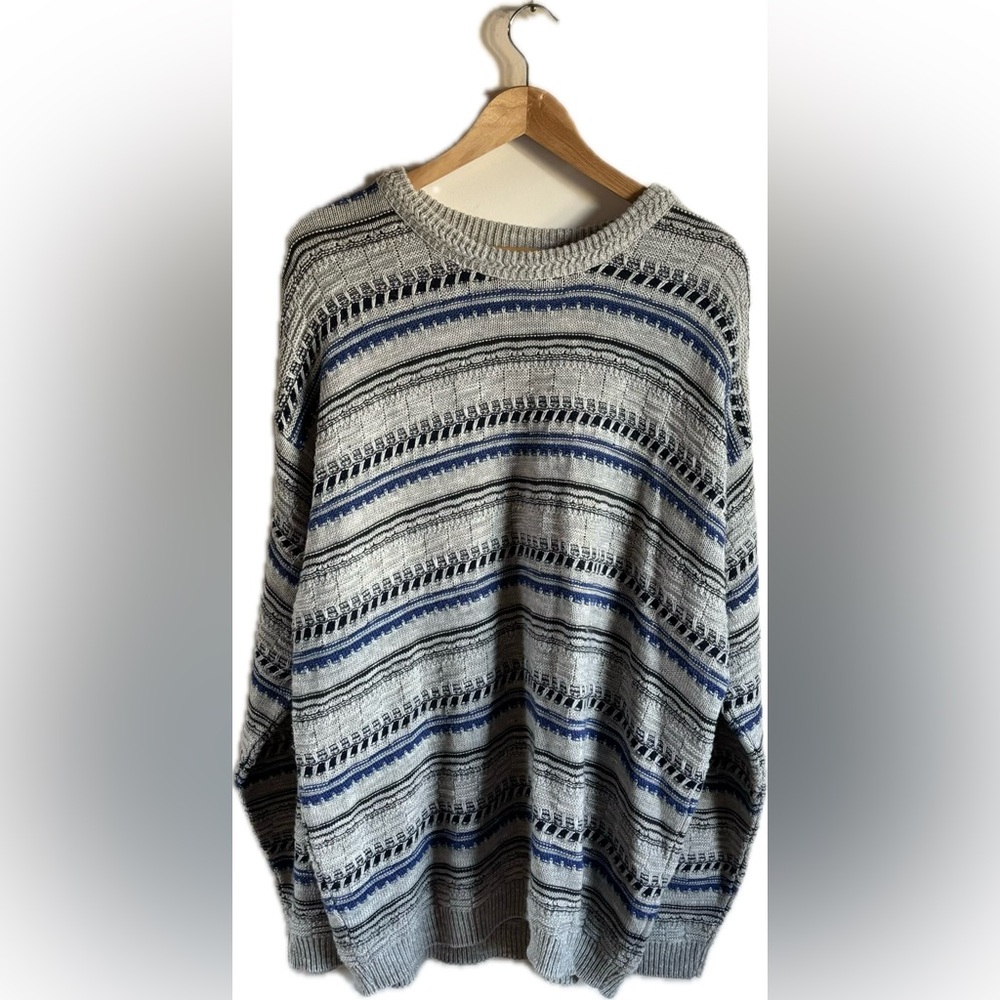 PORTO BELLO Vintage Men’s Gray and Blue Striped Sweater